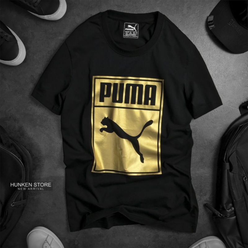 Áo Thun Nam Nữ Tay Ngắn Chất Cotton Logo PU.MA In Nhũ Vàng, Áo Phông Unisex Nhiều Màu Sắc Vải Cotton Mát Thời Trang
