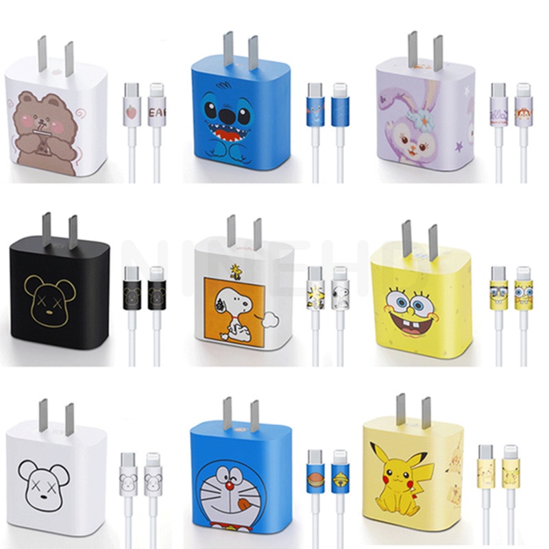 Miếng Dán Trang Trí Cục Sạc IPhone 18W 20W 5W Apple Chống Bụi Hình Hoạt Hình Dễ Thương