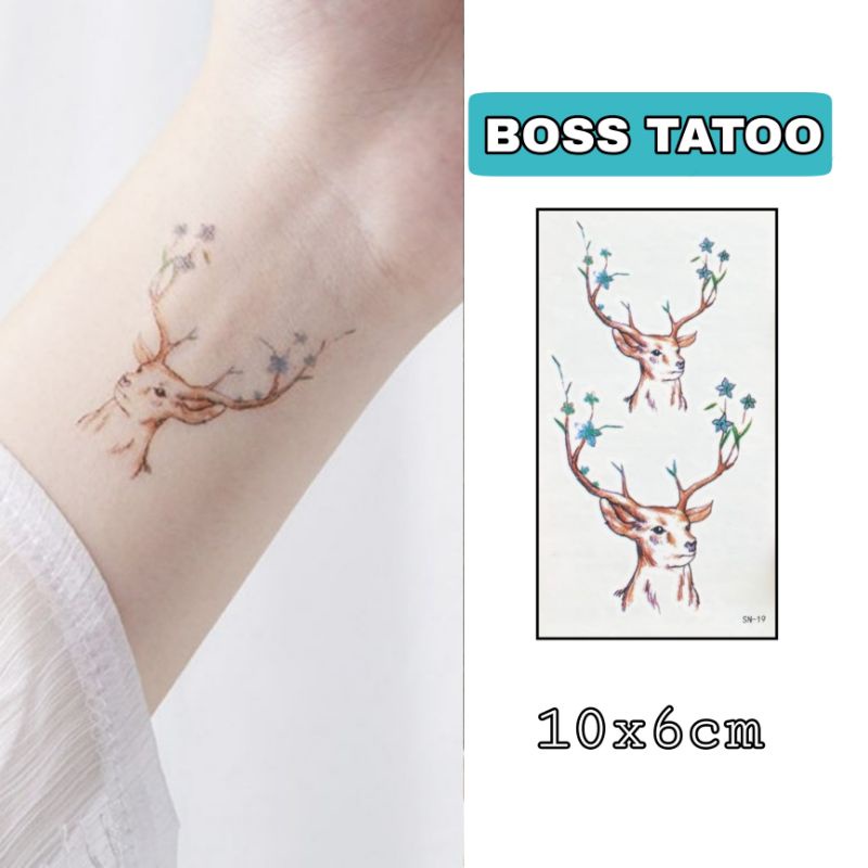 Hình xăm dán tattoo động vật hươu nai.Xăm dán tatoo mini tạm thời, size &lt;10x6cm