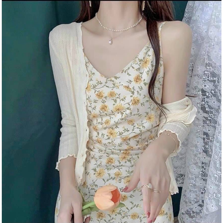 [ĐÃ VỀ HÀNG] SET ĐẦM HAI DÂY CỔ TIM ÁO KHOÁC CADIGAN (❤ω❤) | BigBuy360 - bigbuy360.vn