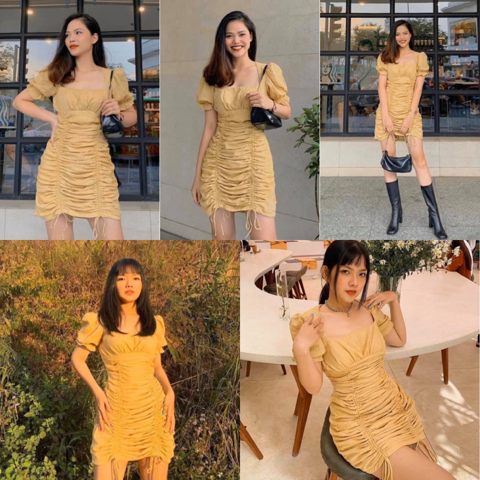 Đầm Trắng Arina Dress chất vải đũi - váy thiết kế rút dây búp tay phồng from chuẩn | BigBuy360 - bigbuy360.vn