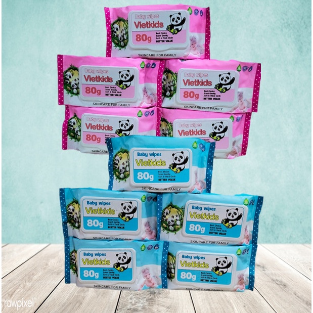 Combo 5 Bịch Khăn Giấy Ướt VietKids Siêu Mềm Mại Mùi Thơm Nhẹ 80gr