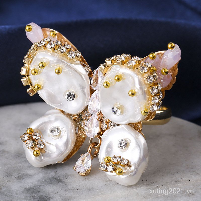 Ngọc Trai Nước Ngọt Pha Lê Zircon Vòng Hình Con Bướm Nữ Hàn Quốc Douyin Nổi Tiếng Trên Mạng Cùng Kiểu Nhẫn Có Thể Điều Chỉnh Trong Kho