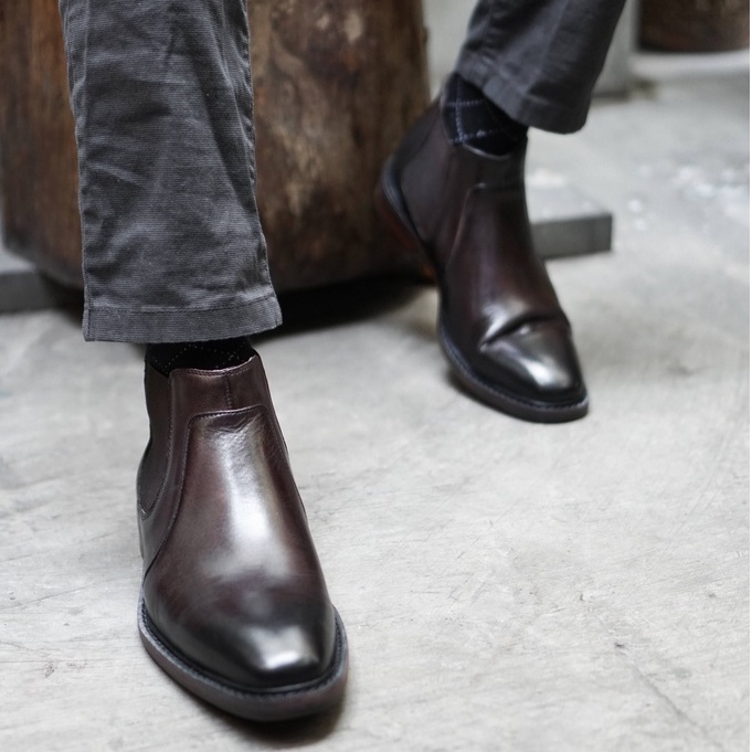 Giày chelsea boot cổ lửng màu nâu BF CHELSEA, giày boot nam da bò thật thương hiệu TONKIN