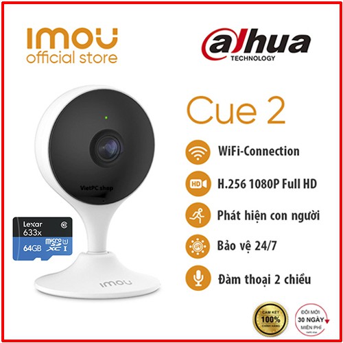 Camera Wifi IMOU Cue 2 C22EP 2MP FullHD, Nhỏ gọn sắc nét, Góc siêu rộng 131 độ, Đàm thoại...