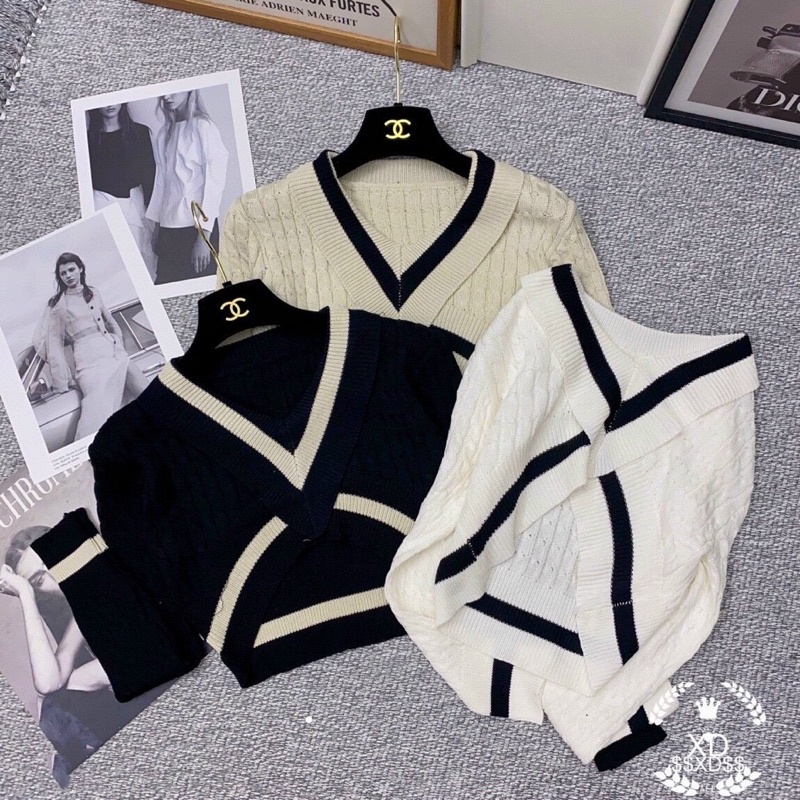 Áo len cổ tim viền dáng croptop dài tay co giãn AL1038 - NhiNhi Shop