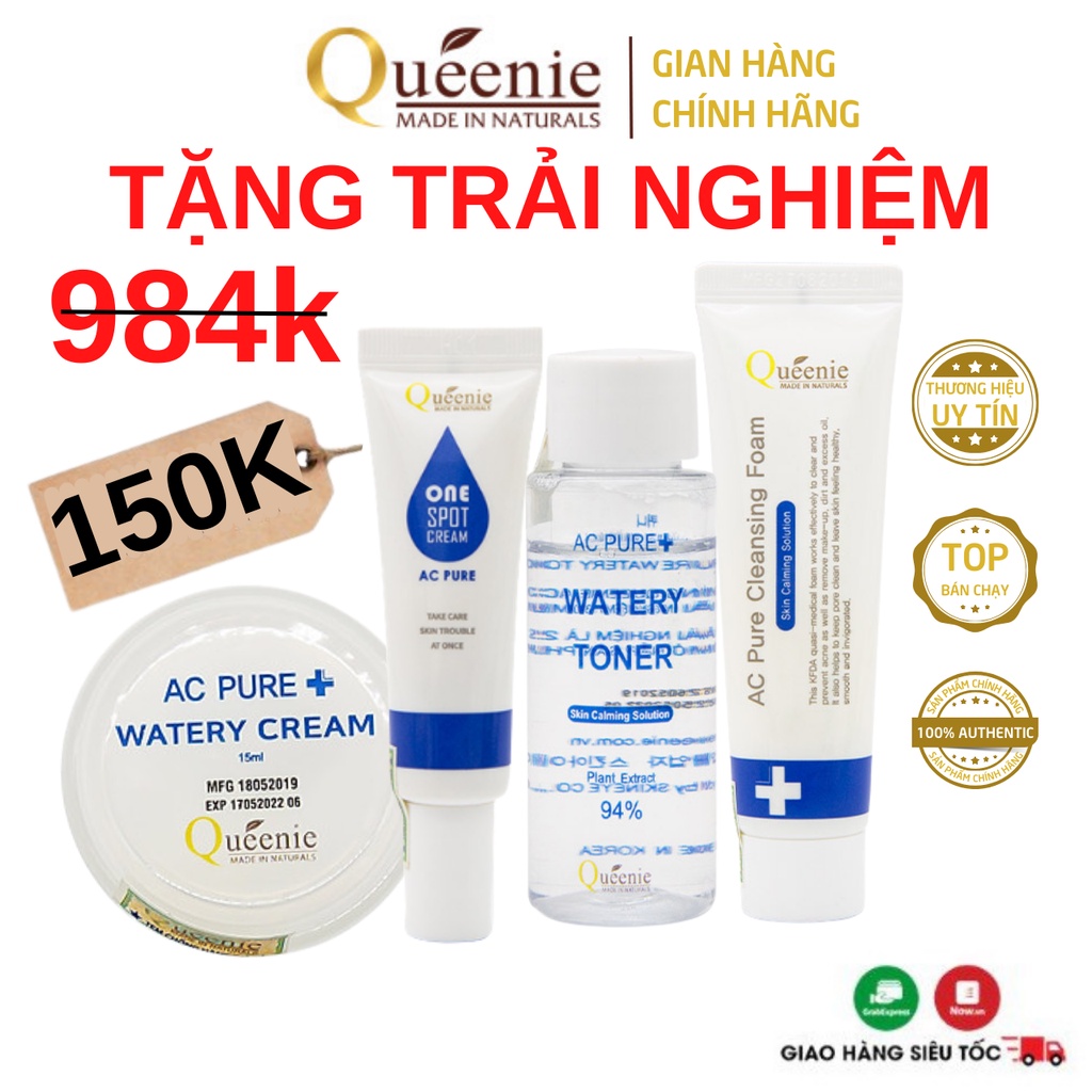 Bộ Mỹ Phẩm Chăm Sóc Da Mụn Queenie Làm Sạch Sâu Cấp Ẩm Kiềm Dầu Hàn Quốc Chính Hãng 4 Sản Phẩm [SP Trải Nghiệm]