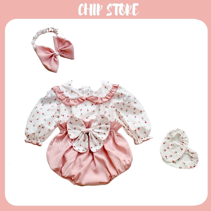 Body bé gái CHIP STORE Thiết kế nơ bướm thân hoa thắt eo xinh xắn cho bé sơ sinh -1 tuổi