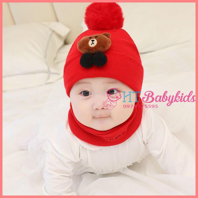 Set Mũ Len Cho Bé Hình Gấu Siêu Đáng Yêu [ SIÊU RẺ ]