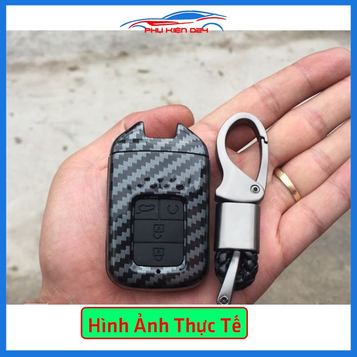 Ốp vỏ bọc chìa khóa xe Civic 2019-2020 bản 4 nút sợi nhựa cacbon kèm móc treo Inox
