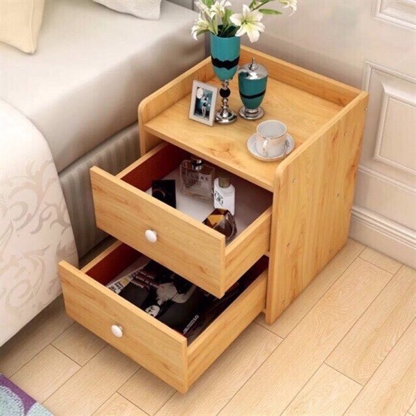 Tủ, Kệ Đầu Giường Vuông 2 Ngăn Kéo Màu Gỗ 43x 40 x 26cm