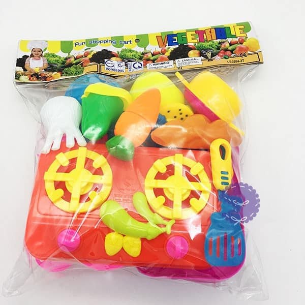 Vỉ nhà bếp, nồi, bàn ghế, bồn rửa chén và trái cây (loại lớn)