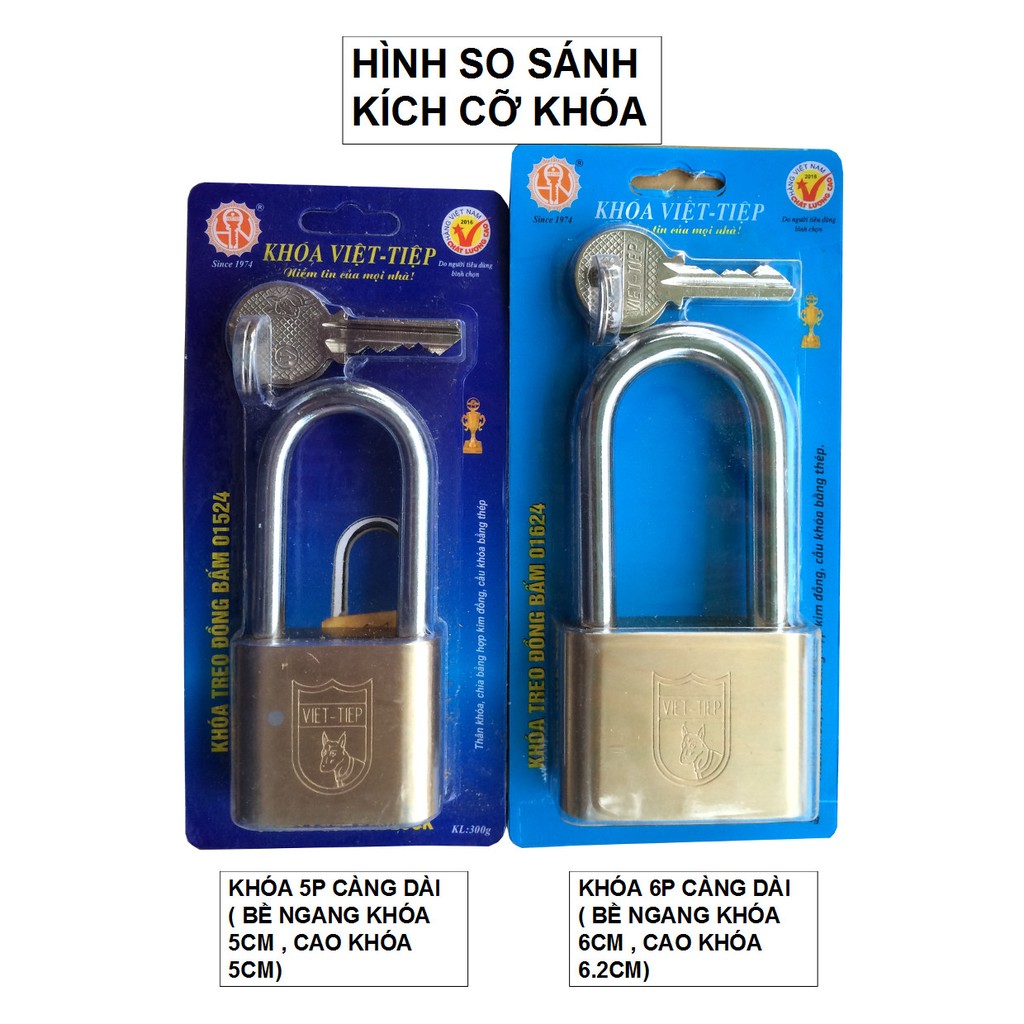 Khóa treo đồng bấm Việt tiệp 01624 ( cỡ lớn- càng dài 6.2cm)