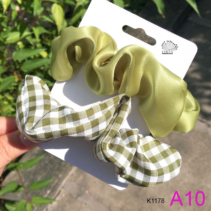 Set 2 buộc tóc ,cột tóc scrunchies xanh lá Orin K1179 K1178 K1177 K1181