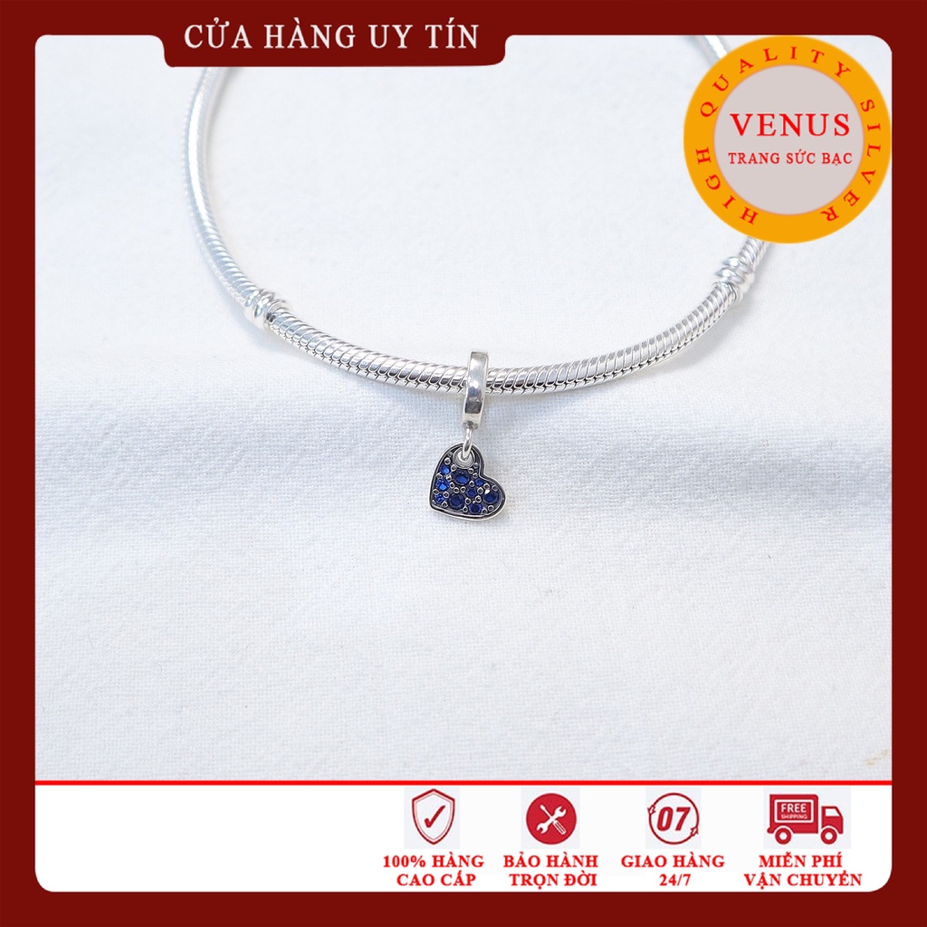 Charm treo tim nhỏ xanh đậm- Bạc 925- Mã sản phẩm VENUSM1