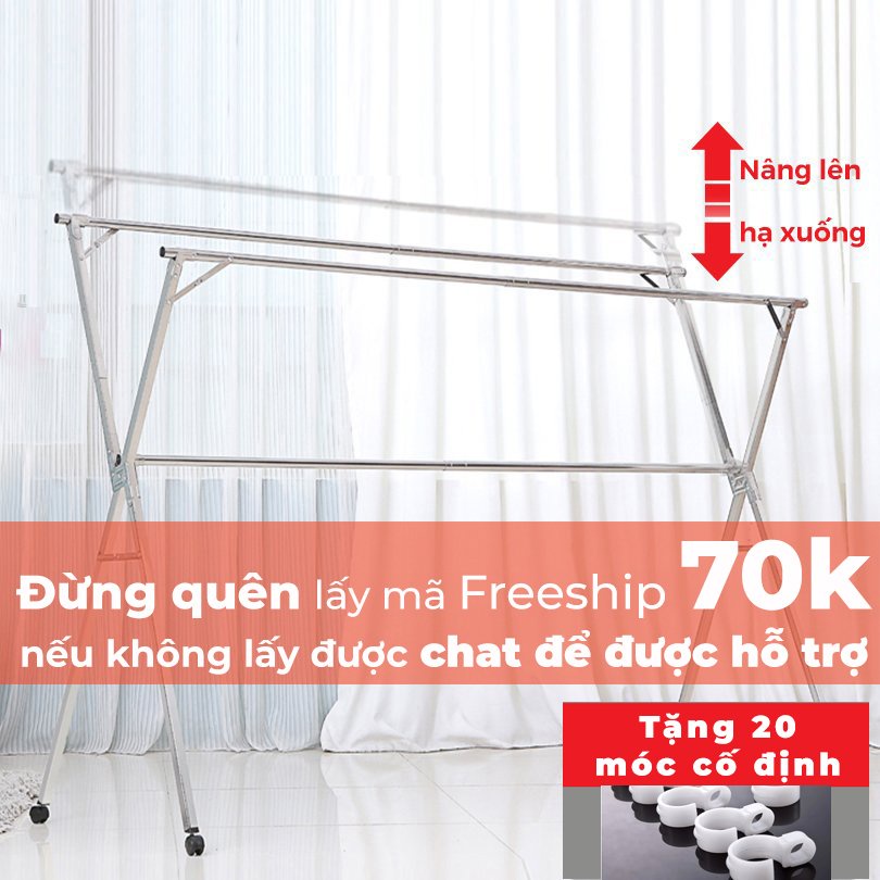 [TẶNG 20 móc treo ] Sào phơi quần áo, giàn phơi thông minh bằng inox cải tiến chân bánh xe có phanh - Chính hãng