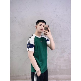 Áo das xanh tay trắng logo tay 1468 sprt 3-stripes outline tee made in cambodia full tag code size xs s m l