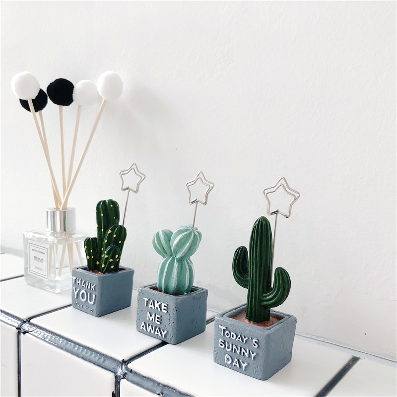 <24h Lô hàng> W&G Home decoration creative note holder photo clip northern European cactus green plant message holder clip desktop decoration