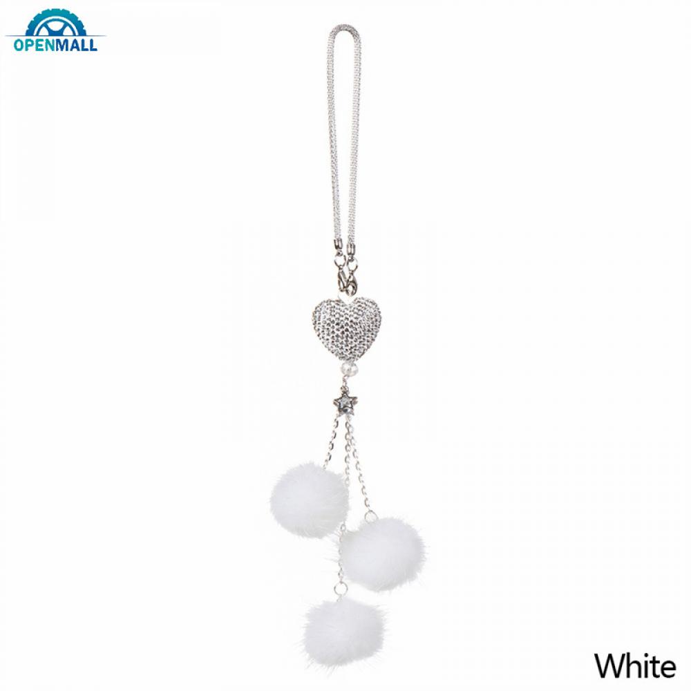 Phụ Kiện Treo Trang Trí Gương Chiếu Hậu Xe Hơi Hình Trái Tim Đính Đá Phối Cục Bông Xi