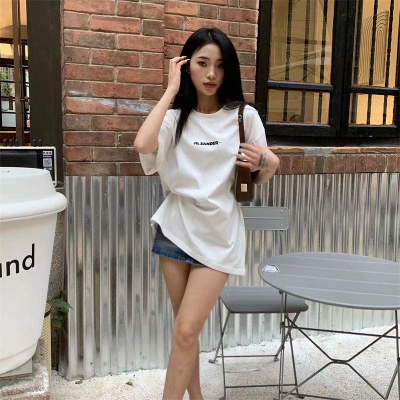 J-i-l - Min-Malist - Áo Thun Tay Ngắn Cổ Tròn In Logo Nhỏ Đơn Giản Thời Trang Mùa Hè Cho Cặp Đôi