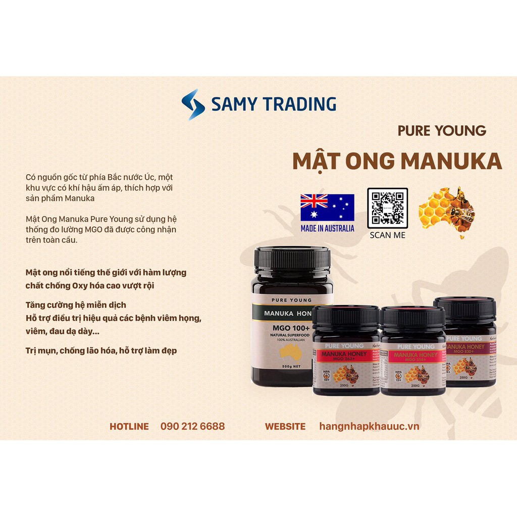 Mật ong nguyên chất Manuka Pure Young MGO 263+ 250gr _ Hàng nhập khẩu chính hãng Úc