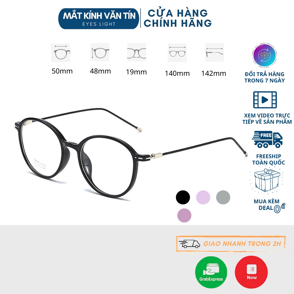 Kính mắt giả cận T8093 gọng kính cận nữ mắt tròn càng nhựa pha kim loại