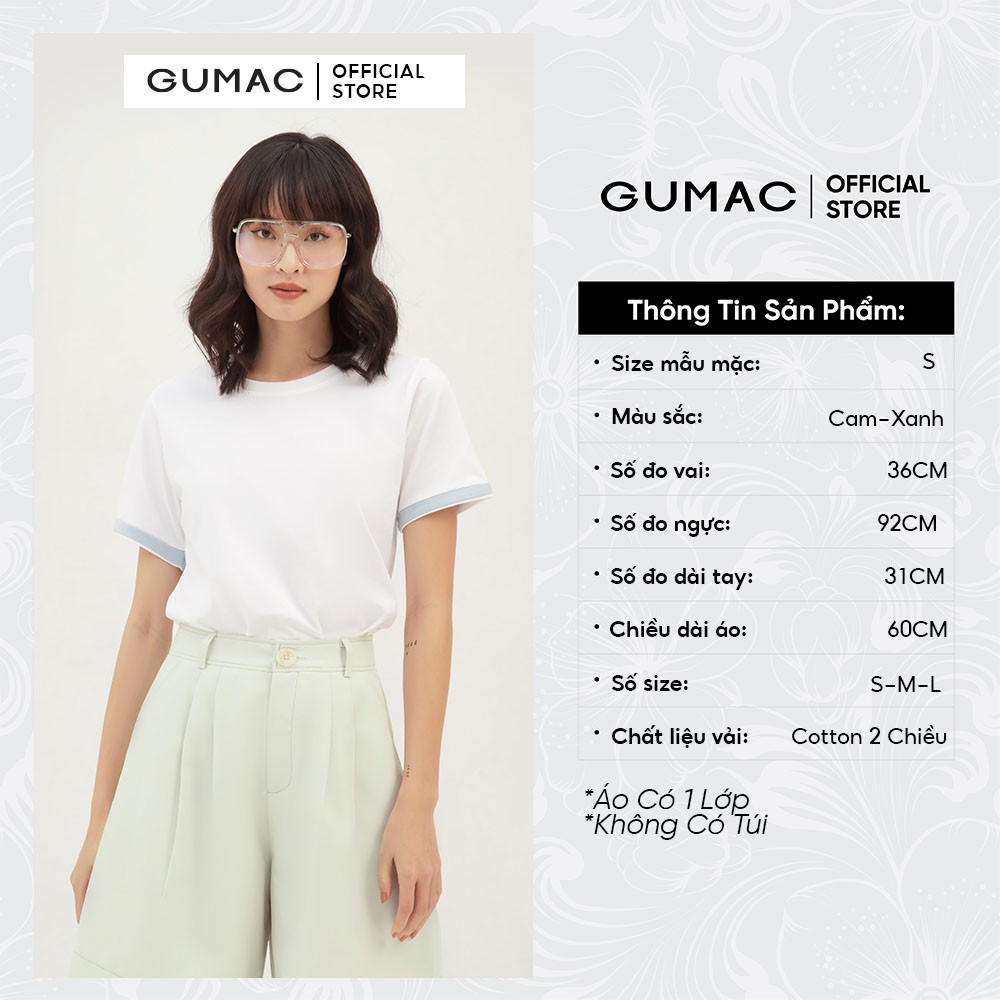 Áo thun nữ cổ tròn phối tay GUMAC thiết kế basic, năng động, trẻ trung AMB304 | BigBuy360 - bigbuy360.vn