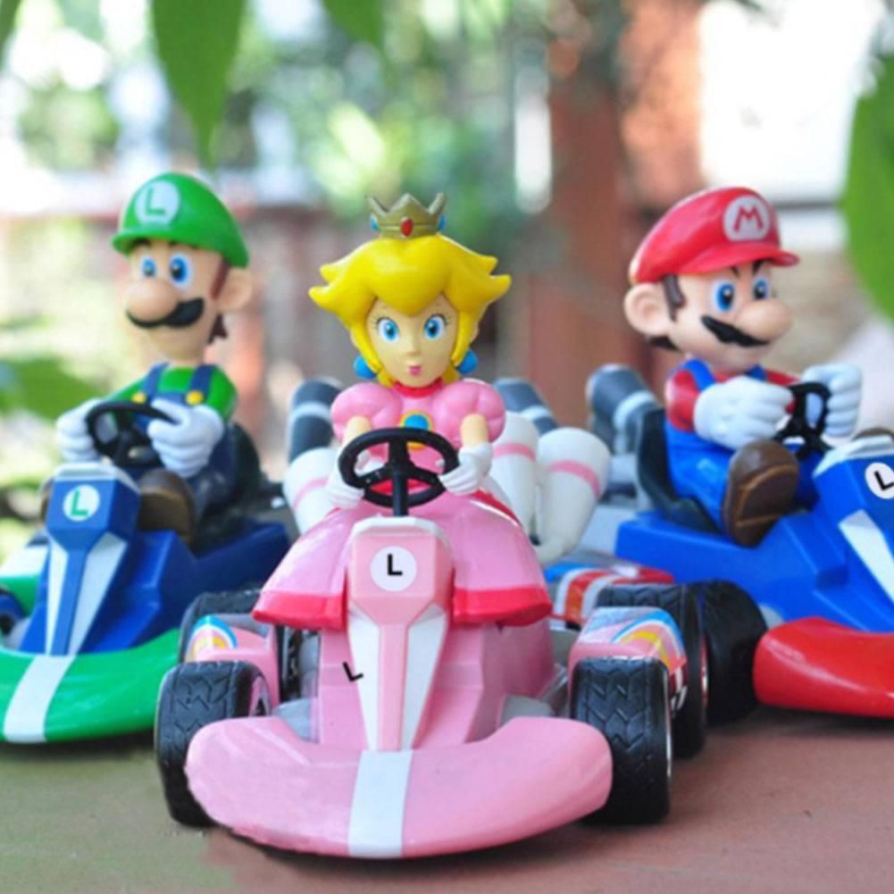 Bộ 6 Mô Hình Nhân Vật Super Mario Bros Kart Pull Back Car Xinh Xắn