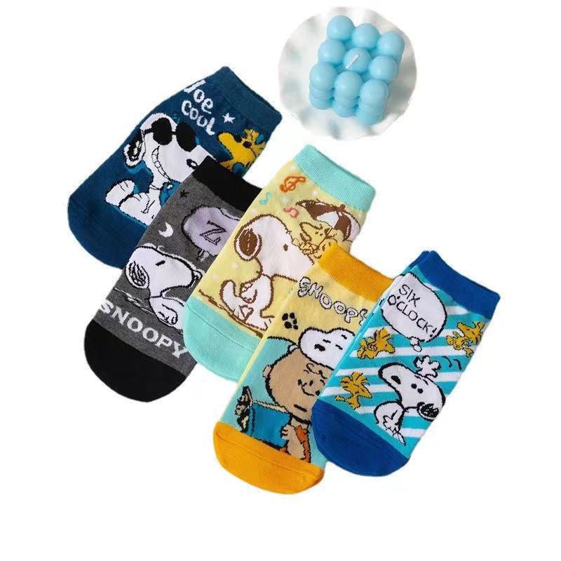Set 5 đôi vớ cotton mềm thoáng khí in hình Snoopy dễ thương cho nữ