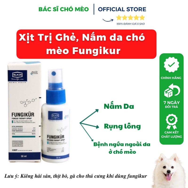 [CHÍNH HÃNG] Xịt Nấm Fungikur cho chó mèo chữa nấm ngứa, rụng lông, ngứa ngáy ngoài da ở chó mèo