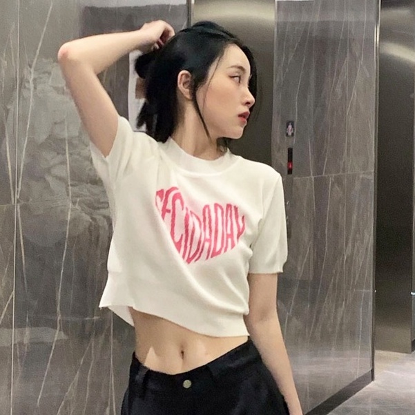 QKOOLE Áo thun len tay ngắn cổ tròn đơn giản dành cho nữ