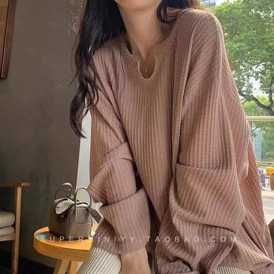 Áo len tăm dài tay cổ khoét U dáng Ulzzang hàng Quảng Châu Lyn Closet A100L