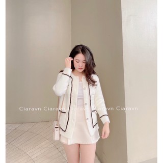 Cardigan len lông thỏ dày mịn (đen/trắng)