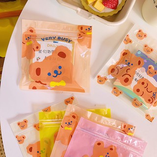 Túi Zip Nhựa Dùng Được Nhiều Lần Đựng Quà, Đồ Nhỏ Hình Gấu Nâu Cake Bear