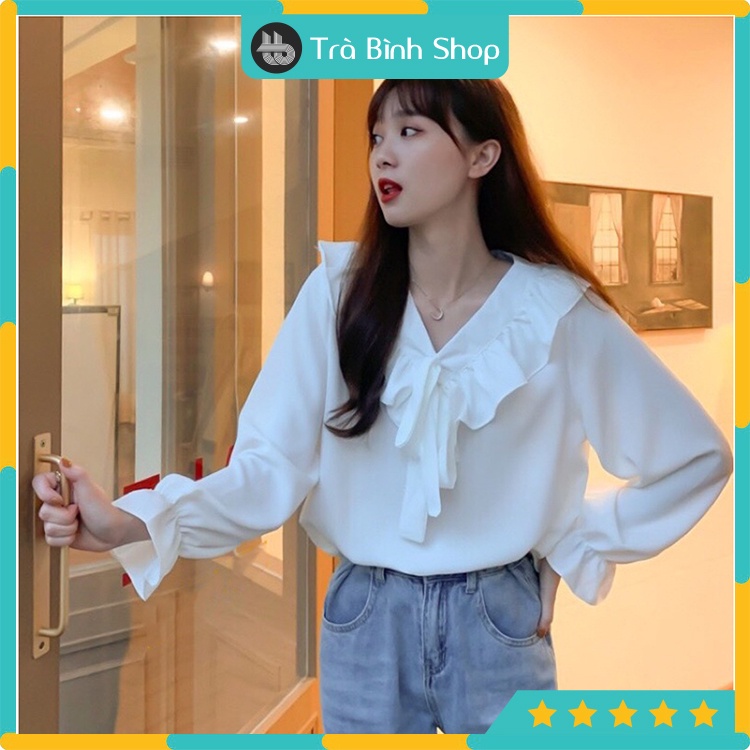Áo sơ mi trắng nữ cổ bèo tay bo tiểu thư Somi cổ tim sang chảnh