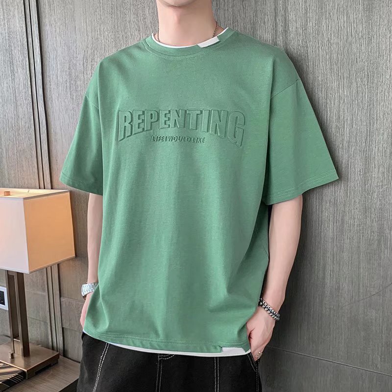 Áo Thun Ngắn Tay Giả Hai Lớp Form Rộng Thời Trang Mùa Hè Cho Nam Sinh Trung Học