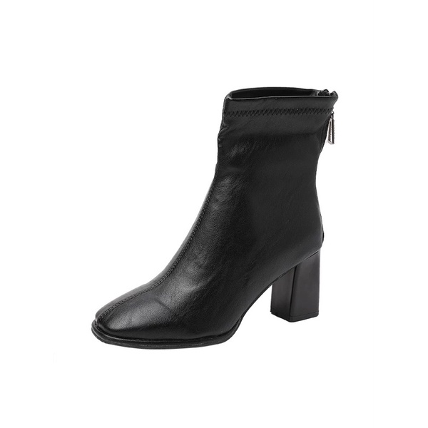 Boots da nữ cổ ngắn có khoá kéo gót vuông cao 7cm