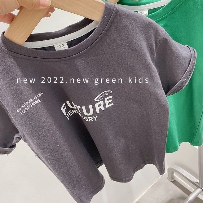 Áo Thun Cotton Trơn Tay Ngắn In Chữ Thoải Mái Thời Trang Mùa Hè Cho Bé Trai / Gái 5 Tuổi