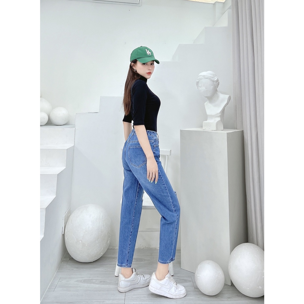 Quần jeans baggy ống suông nữ CRAZYTEEN rách cá tính K0304