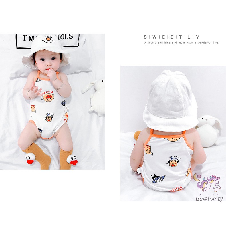 Bộ Áo Liền Thân Không Tay Bằng Vải Cotton In Họa Tiết Hoạt Hình Thời Trang Mùa Hè Kiểu Hàn Cho Bé Trai Và Bé Gái