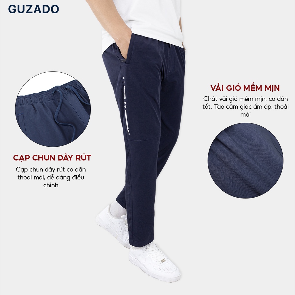 Quần dài thể thao nam phối sọc GUZADO ống suông,chất gió thể thao vận động thoải mái MDC2206