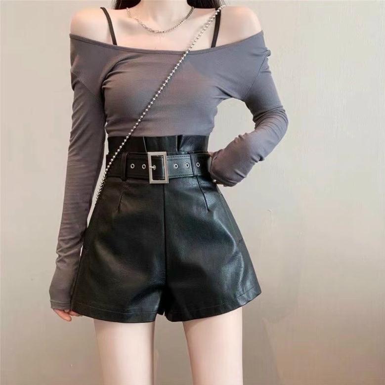 [ Giá Sỉ ] Quần sooc da nữ, quần da đai eo sang chảnh hàng loại 1 _sẵn hàng