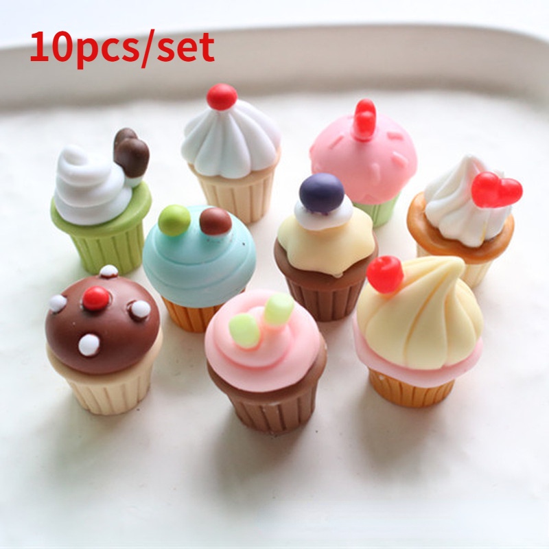 Set 10 Phụ Kiện Trang Trí Điện Thoại Hình Bánh Cupcake 3D Bằng Nhựa Resin