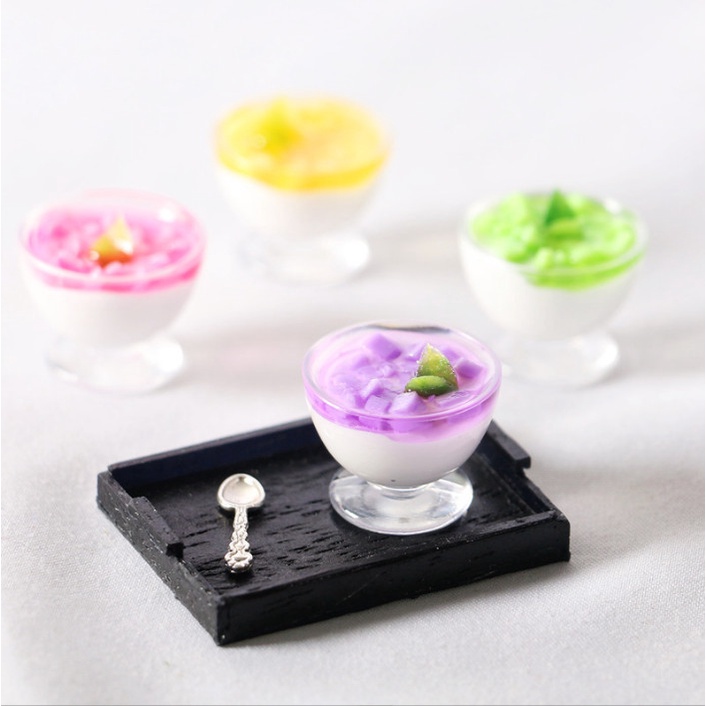 Đồ chơi nhà bếp mô hình mini tô yogurt trái cây nhiều màu trang trí nhà búp bê, dollhouse DIY