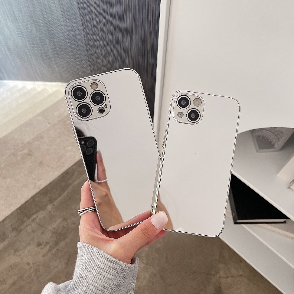 Ốp Điện Thoại Tráng Gương Viền Bạc In Logo Thời Trang Cho Iphone 14 13 12 11 Pro Max X XR XS Max 7 8 Plus