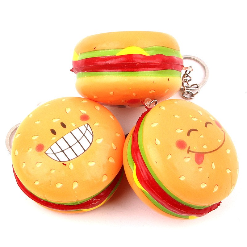 Squishy Bánh Burger Mini Có Móc Khóa Biểu Cảm Dễ Thương