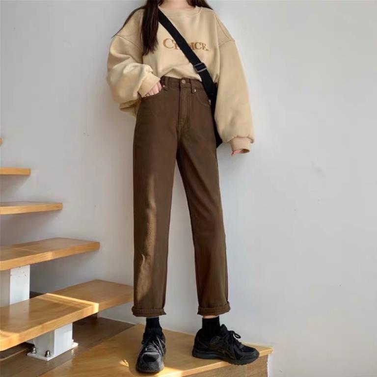 QUẦN BAGGY BÒ NÂU CẠP CAO CHẤT ĐANH MÀU NÂU SIÊU TÂY CỰC ĐẸP