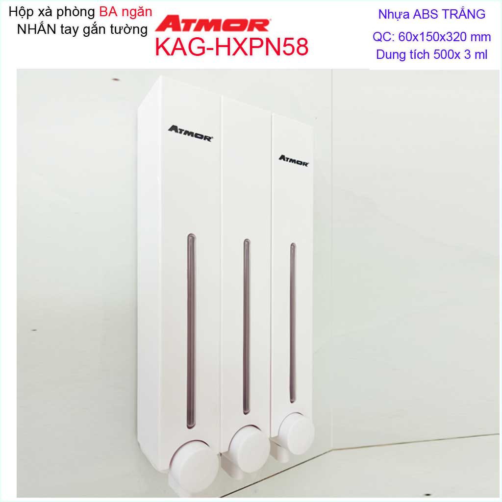 Hộp nhấn xà phòng Atmor KAG-HXPN58-Trắng-White, bình xịt xà bông 500ml x3 thiết kế sang trọng nhấn êm siêu bền