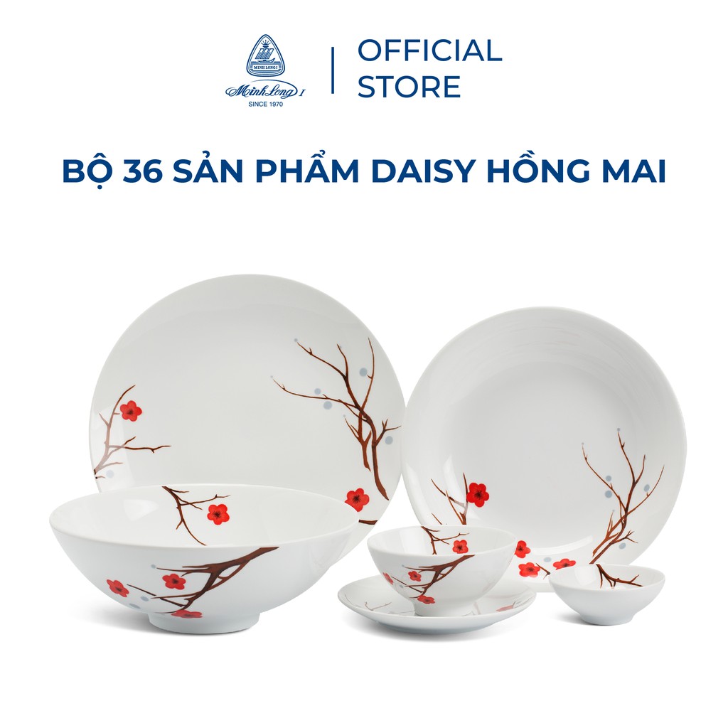 Bộ chén dĩa sứ Minh Long 36 sản phẩm - Daisy - Hồng Mai