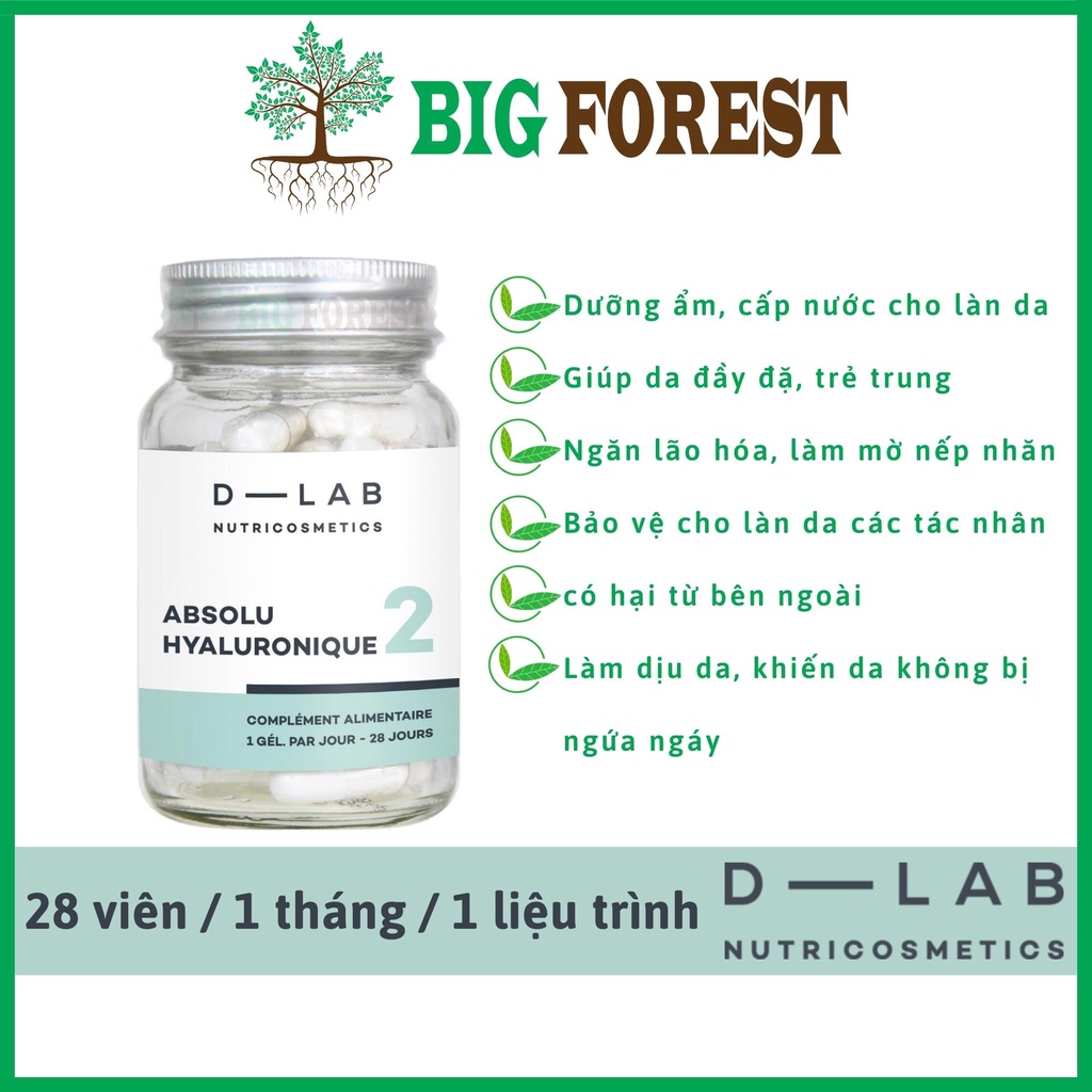 Viên uống cấp ẩm cho da, giúp da đầy đặn, trẻ trung, căng mịn - Absolu Hyaluronique - Pure Hyaluronic [D-LAB Pháp]